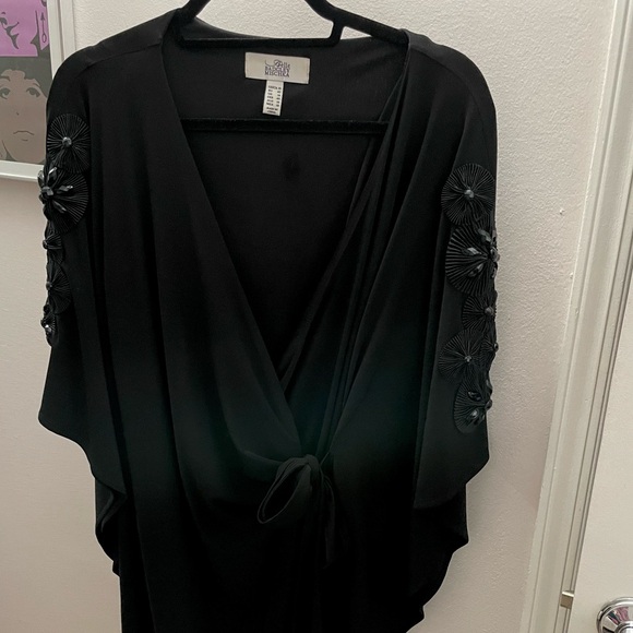 Mini Jersey Wrap Dress w/ Embellished Sleeves - Picture 3 of 4